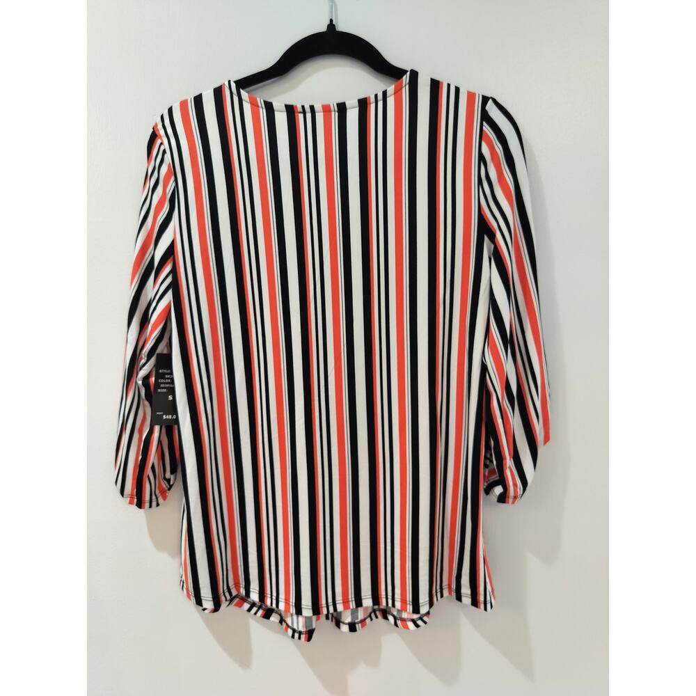 Robert Louis Women’s Small Striped Blouse Zip V-Neck 3/4 Sleeve Top - Picture 4 of 8
